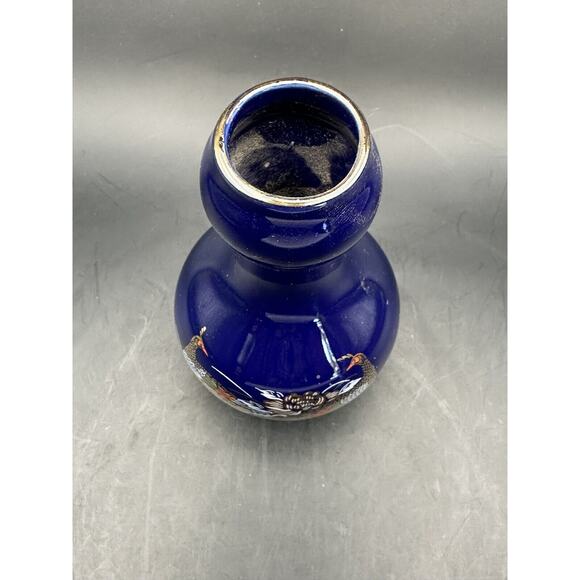 Vintage Small Japanese Kutani Porcelain Vase Peacocks Colbalt Blue 4.75 Inch - Picture 3 of 8